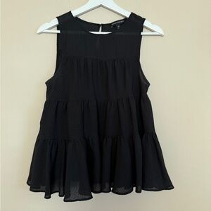 Banana Republic Tiered Swing Trapeze A-Line Top Black Seersucker Blouse Top XS
